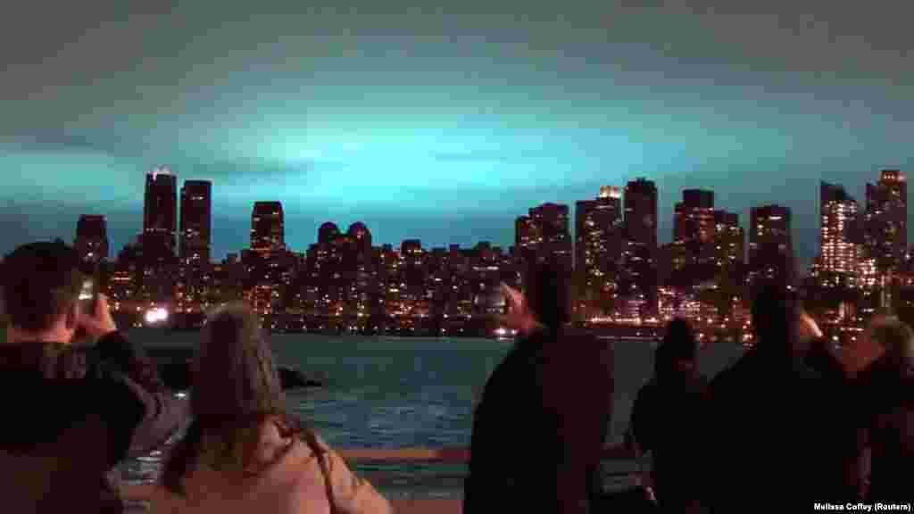 A bright blue light bathed New York City after a transformer explosion at an electric power station in the borough of Queens. (Melissa Coffey/via Reuters)