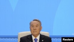 Kazakh President Nursultan Nazarbaev attends the Nur Otan political party congress in Astana today.