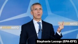 NATO Secretary-General Jens Stoltenberg gives a press conference following the meeting of the NATO-Russia Council at alliance headquarters in Brussels on October 26.