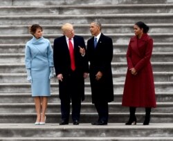 Мелания Трамп, Дональд Трамп, Мишель Обама и Барак Обама после церемонии инаугурации Дональда Трампа 20 января 2017 года