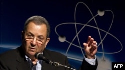 Israeli Defense Minister Ehud Barak speaks during the International Cyber Security Conference at Tel Aviv University on June 6.