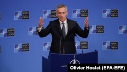 NATO Secretary-General Jens Stoltenberg held a press conference ahead of the NATO Foreign ministers meeting at NATO headquarters in Brussels on June 25.