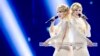 The Tolmachevy Sisters, representing Russia, performing their song "Shine" during rehearsals for the first semifinal of the 59th annual Eurovision Song Contest in Copenhagen on May 5.