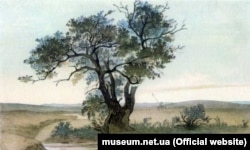 Тарас Шевченко «Джангис-агач». Папір, акварель (13,6 × 22,4 см). 1848 рік