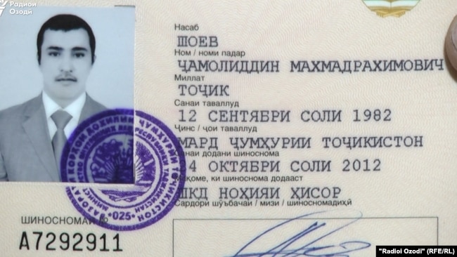 Паспорт Джамолиддина Шоева, отца Марьям