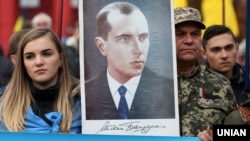 Portrait of Stepan Bandera at the "March of the Glory of Heroes" in Kyiv, October 14, 2017.