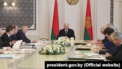 Belarusian President Alyaksandr Lukashenka speaks during a government meeting on integration issues in Minsk on March 5.