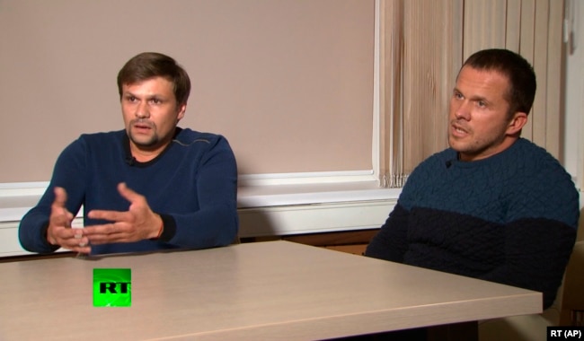 "Руслан Боширов" и "Александр Петров" во время интервью Russia Today