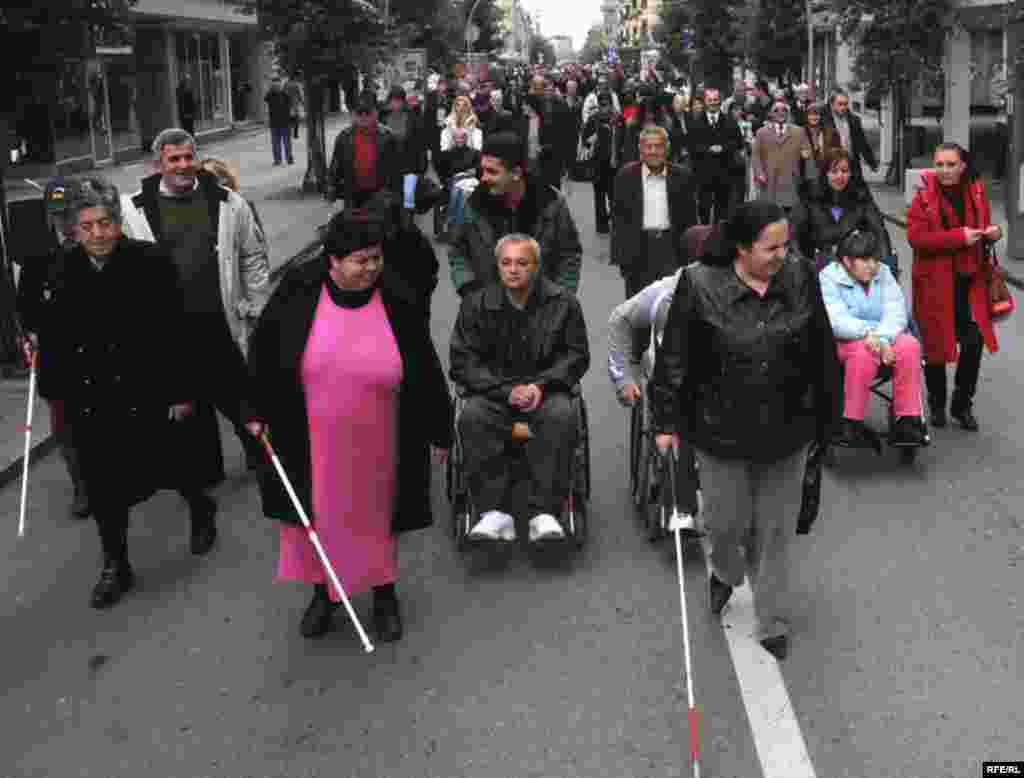 People in Podgorica, Montenegro demonstrate for the rights of the disabled. - December 3 marked the International Day of People With Disabilities. Photo by Savo Prelevic for RFE/RL