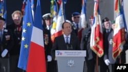 Presidenti i Francës Francois Hollande duke folur në hapje të shënimit të 70 vjetorit të zbarkimit në Normandi