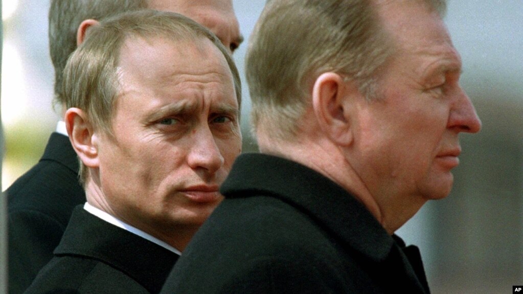 Russian President Vladimir Putin with his Belarusian and Ukrainian counterparts, Alyaksandr Lukashenka (left) and Leonid Kuchma, at a service marking the defeat of Nazi Germany near the southern Russian town of Prokhorovka in May 2000.