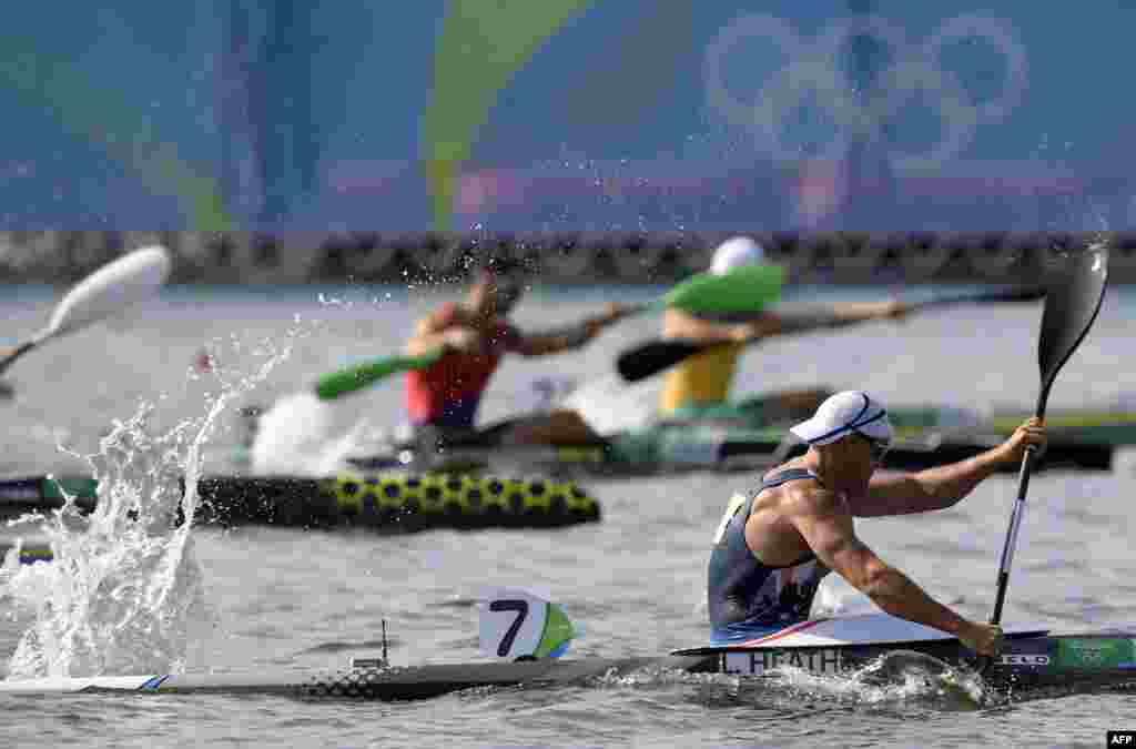 Britain's Liam Heath competes in the men's kayak singles competition over 200 meters. 