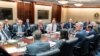 U.S. President Donald Trump and Vice President Mike Pence speak with senior White House advisors during a meeting about an Iran missile attack on U.S. military facilities in Iraq, in the Situation Room of the White House, Washington, U.S., January 7, 2020