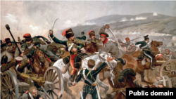 "Балаклавское сражение", фрагмент картины английского художника Ричарда К. Вудвилла (1897), изображающей одно из сражений Крымской войны (1855)