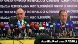 Azerbaijan – Azerbaijani Foreign Minister Elmar Mammadyarov (L) and Russian Foreign Minister Sergei Lavrov at a press conference in Baku, 18Jun2014