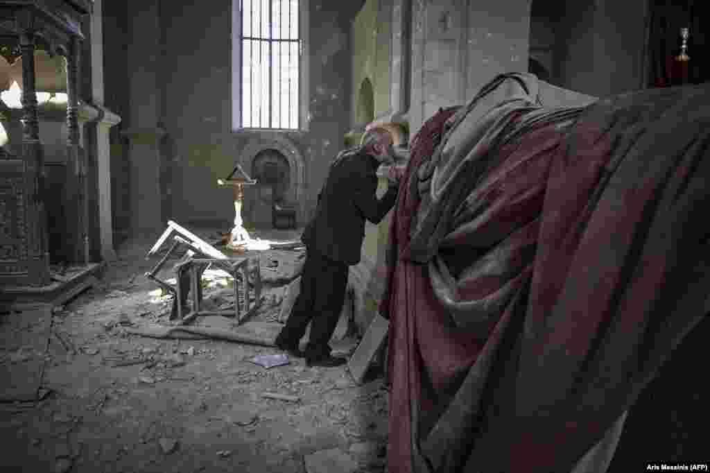 The interior of Ghazanchetsots after it was damaged by Azerbaijani artillery in October. The cathedral was completed in 1887. 
