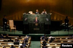 Президент України Петро Порошенко під час виступу на загальних дебатах в ООН у Нью-Йорку. 29 вересня 2015 року
