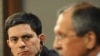 Russian Foreign Minister Sergei Lavrov (right) speaks as his British counterpart David Miliband looks on at a press conference in Moscow.