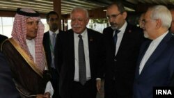 Iranian Foreign Minister, Mohammad Javad zarif, talks to his Saudi counterpart, Adel Al Jubeir in the sideline of Istanbul conference on Tuesday, August 01, 2017.