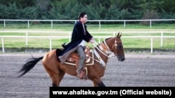 Президент Туркменистана Гурбангулы Бердымухамедов верхом на коне.