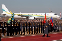 Kazakh President Qasym-Zhomart Toqaev arrives in Moscow aboard an Airbus A321 in 2019.
