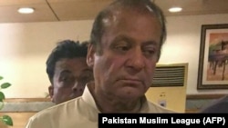 Nawaz Sharif after being released temporarily on parole in Lahore on September 12