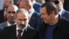 Armenia -- Prime Minister Nikol Pashinian (L) attends the inauguration of a ceramics plant mostly owned by Gagik Tsarkian (R), November 7, 2019. 