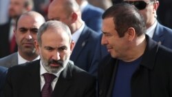 Armenia -- Prime Minister Nikol Pashinian (L) attends the inauguration of a ceramics plant mostly owned by Gagik Tsarukian (R), November 7, 2019.