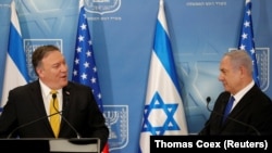 File Photo :ISRAEL -- Israeli Prime Minister Benjamin Netanyahu meets U.S. Secretary of State Mike Pompeo at the Ministry of Defence in Tel Aviv, Israel, April 29, 2018.