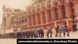 1983. Brigadieri muncind pe șantierul Rafinăriei Midia Năvodari I