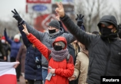 Protesters rally in Minsk on November 22.