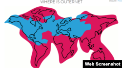 مناطق آبی رنگ روی نقشه، مناطق تحت پوشش آوترنت را نشان می دهد