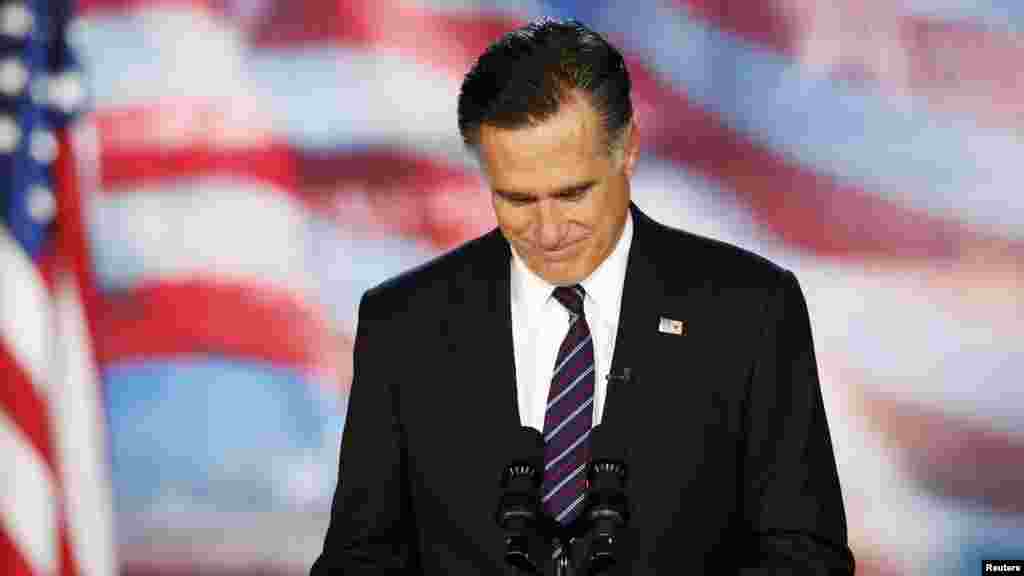 Republican presidential nominee Mitt Romney delivers his concession speech to supporters attending his election-night rally in Boston.