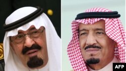Покойный монарх Абдулла ибн Абдул-Азиз Аль Сауд (слева) и новый король Салман ибн Абдул-Азиз Аль Сауд (справа)