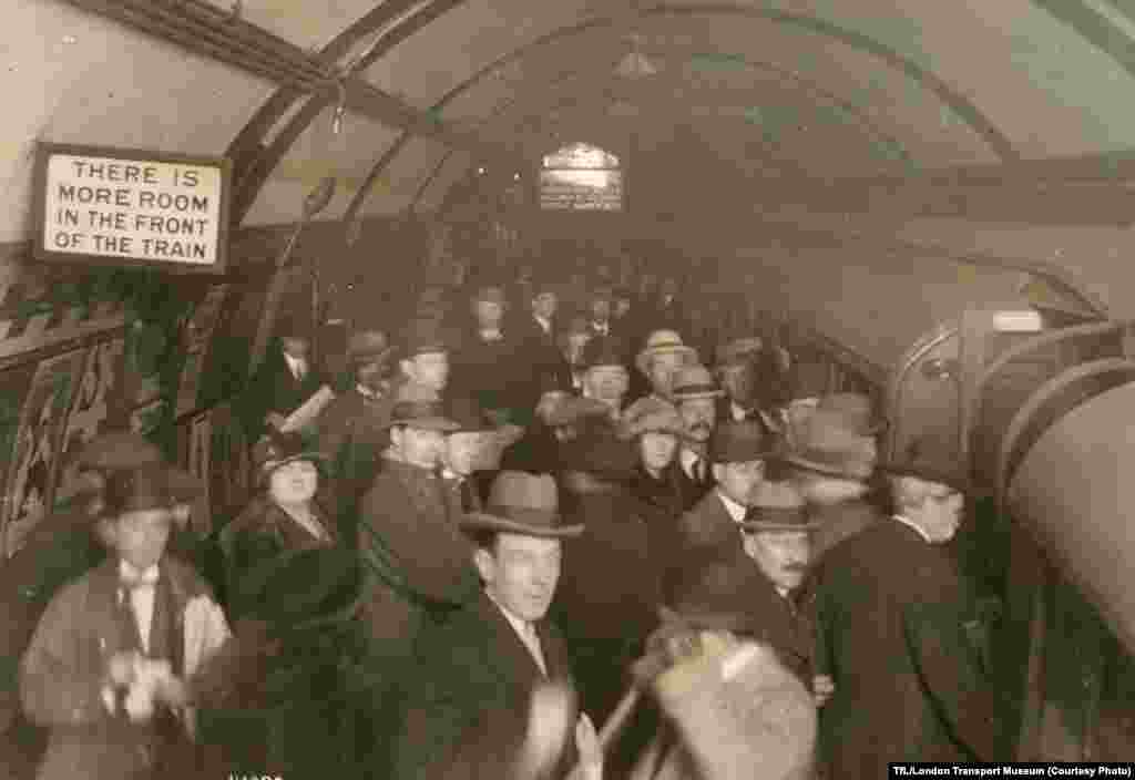 A crowded platform at Piccadilly Circus Station, undated