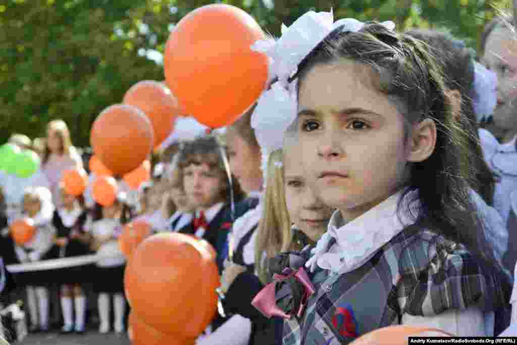 September 1 was the first day of school for 6-year-old Alisa Fedenko at School No. 42 in Lugansk, Ukraine.