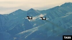 Russian fighters train near the Kant air base in Kyrgyzstan.