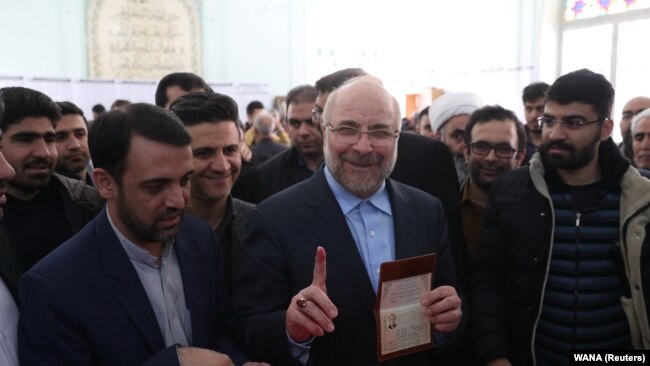 Mohammad Bagher Qalibaf casts his vote at a mosque in downtown Tehran on February 21.