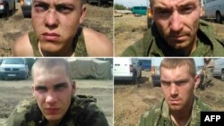 Коллаж фотографий, выпущенных Службой безопасности Украины с заявлением о задержании российских солдат в зоне боевых действий в Донецкой области Украины.