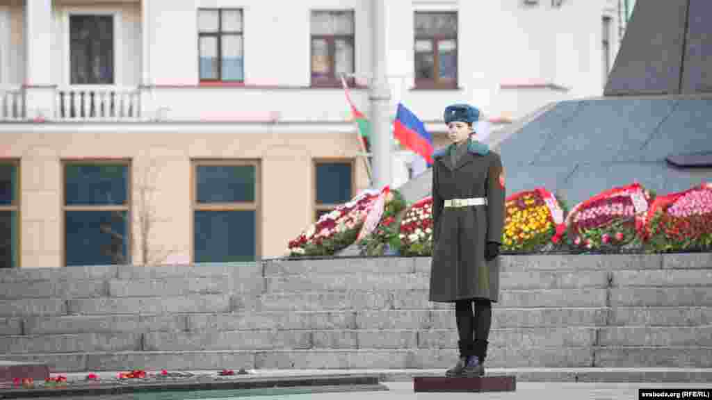 A Belarusian honor guard at the Victory Monument in Minsk