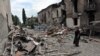 A building hit by Russian bombing in Gori, Georgia