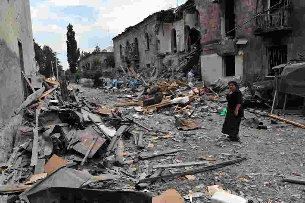 A street in Gori is littered with rubble after a Russian air strike. 
