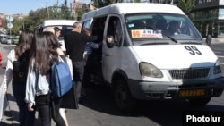 Armenia - An overcrowded public transport minibus in Yerevan, October 16, 2018.