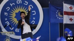 Kakha Kaladze speaks at a rally of the Georgian Dream opposition coalition in Tbilisi in May.