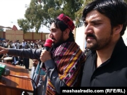 Manzoor Pashteen addressing a gathering of the Pashtun Tahfuz Movement in Mir Ali, North Waziristan on March 2