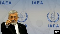 Iran's envoy to the International Atomic Energy Agency (IAEA), Ali Asghar Soltanieh, gestures during a press conference at the 56th IAEA General Conference at the IAEA headquarters in Vienna in September.