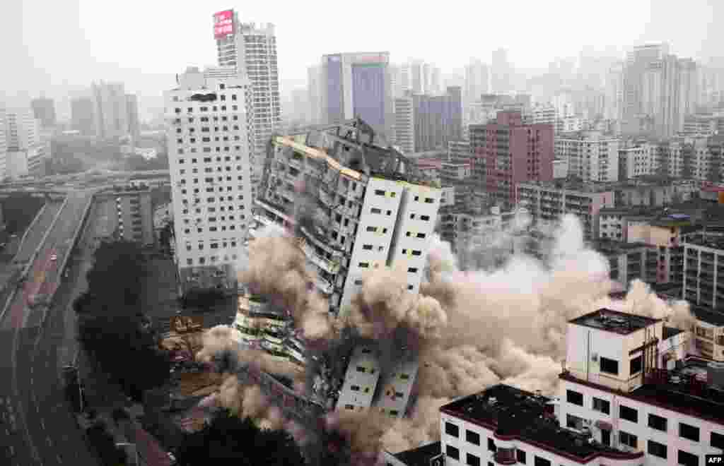 A building is demolished in Haikou in China's southern Hainan Province. (AFP)