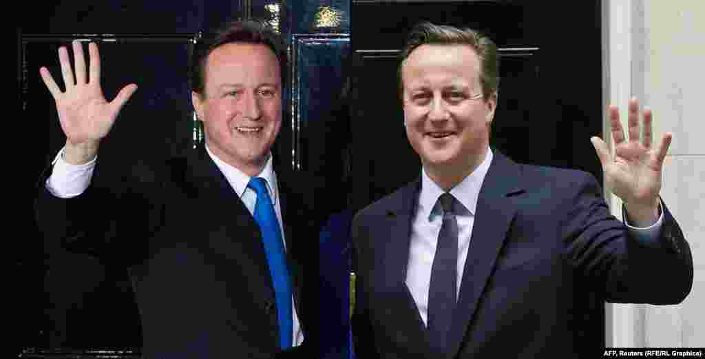 British Prime Minister David Cameron in 2010 (left) and 2015.