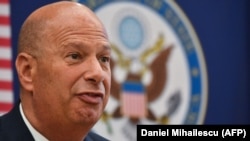 The U.S. ambassador to the European Union, Gordon Sondland addresses a press conference at the U.S. Embassy in Bucharest in September.