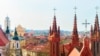 Lithuania - Steeples of Church of Saint Anne and cityscape in the Old city of Vilnius, in Lithuania, 2019